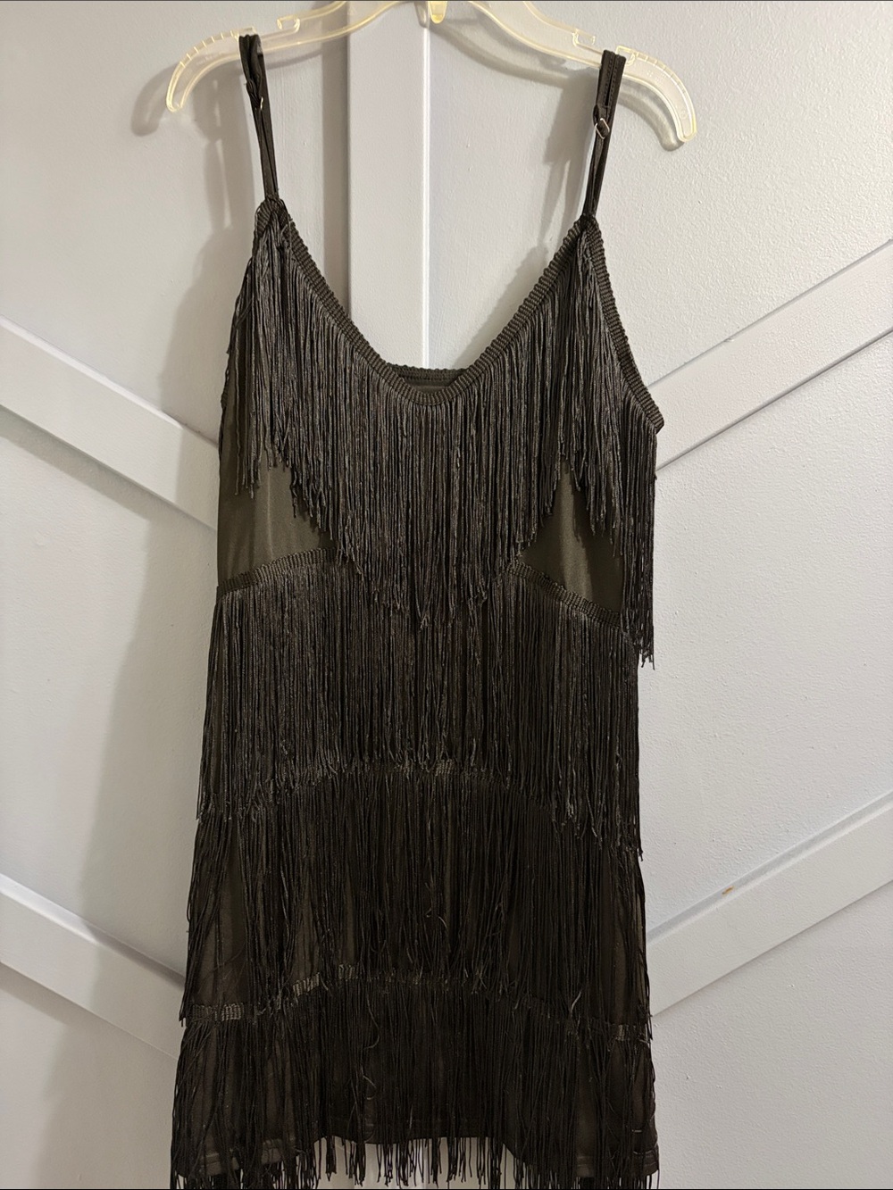 Fringe Slip Dress in Black